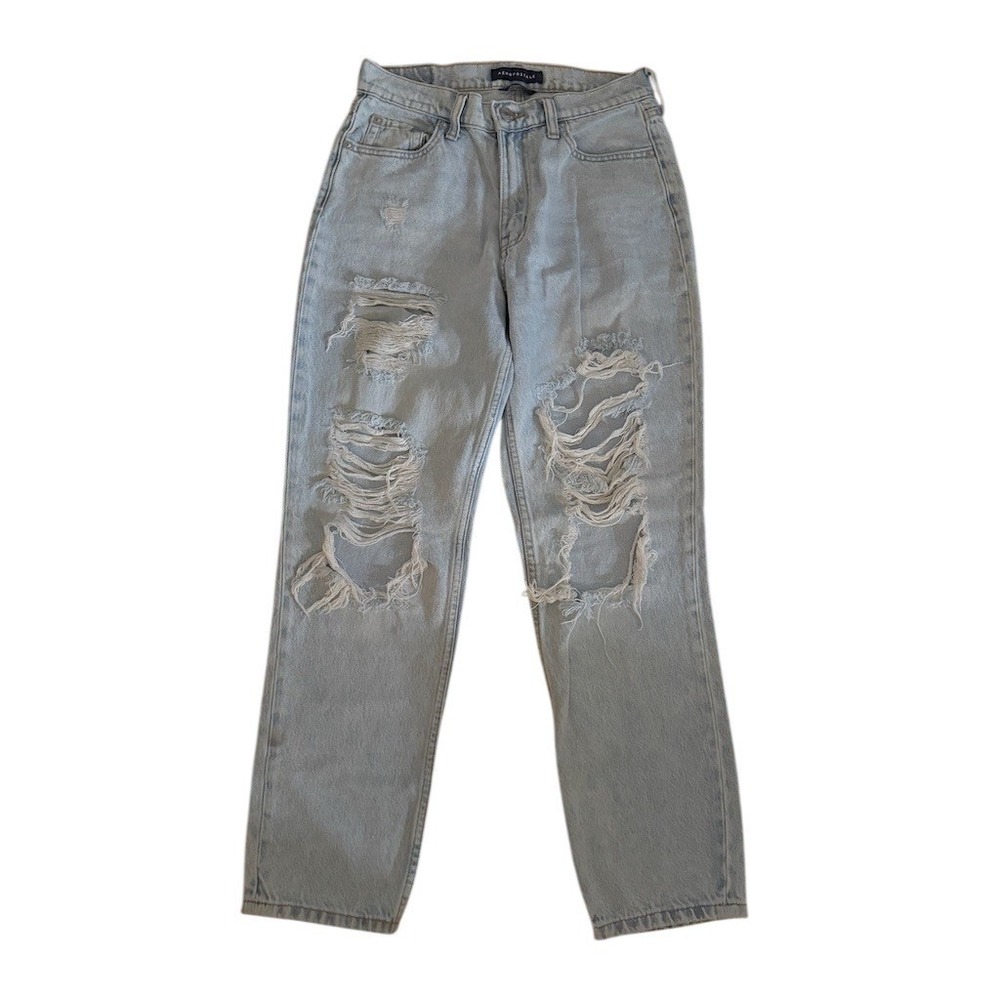 Aéropostale Mom Jeans Womens Size 4 Light Wash Distressed High Rise Ripped